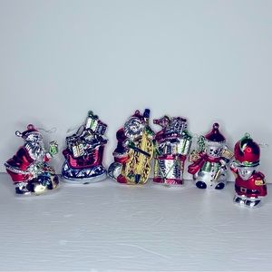 VTG Lot of 6 Shiny Plastic Celluloid(?) Christmas Ornaments Santa Gifts